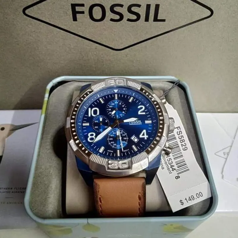 Fossil Bronson Chronograph Blue Dial Leather Men’s Watch- FS5829